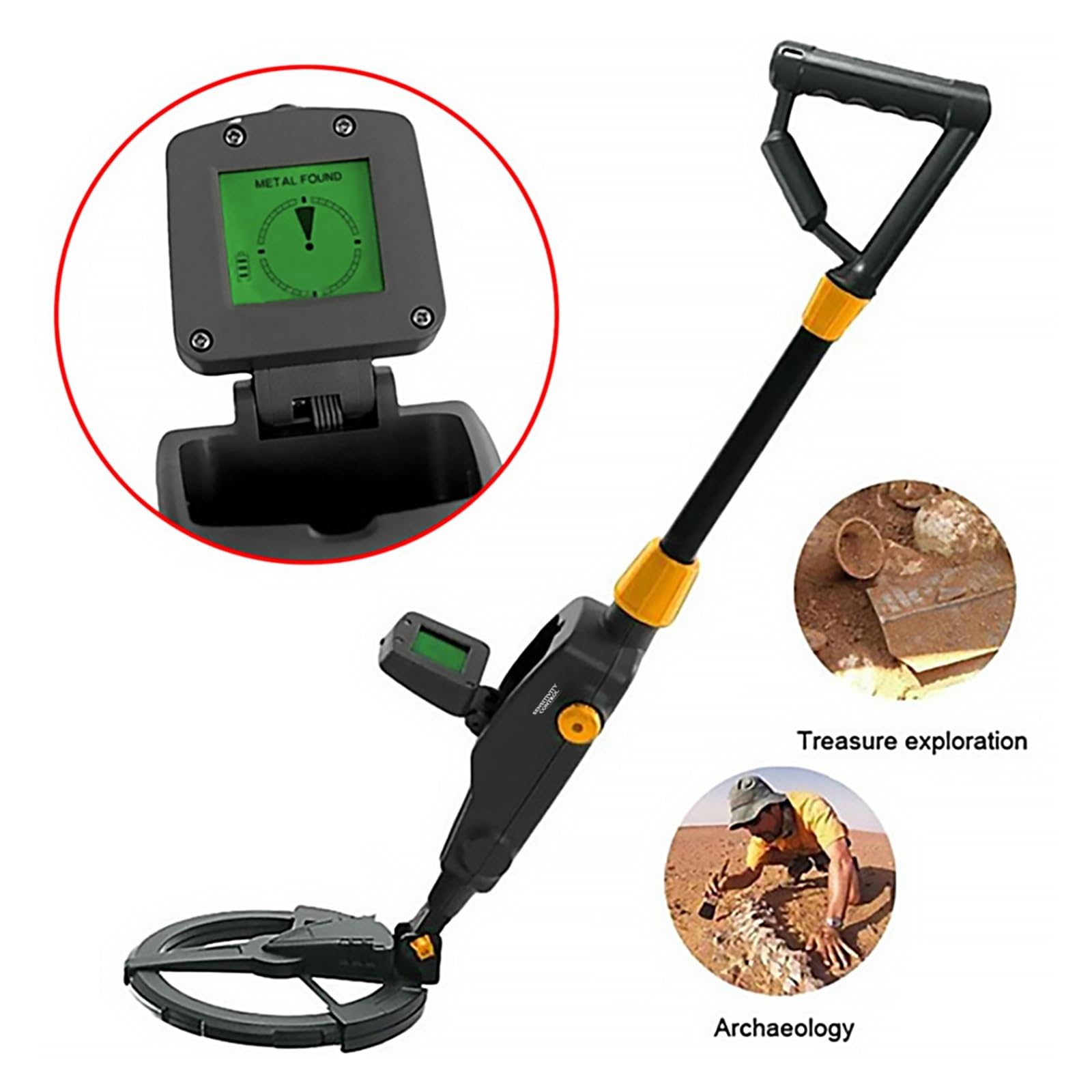 Metaaldetector voor volwassenen, professionele hoge nauwkeurigheid waterdichte gouddetector met LCD-display, 10 inch spoel verstelbare metaaldetector voor schattenjacht, 5 modi, geavanceerde DSP-chip