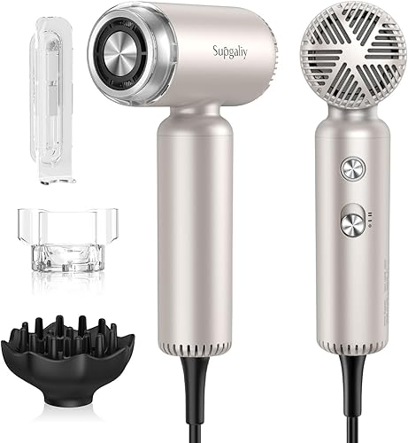 Secador de pelo profesional súper ligero, potente motor sin escobillas de alta velocidad secador iónico para secado rápido, soporte colgante