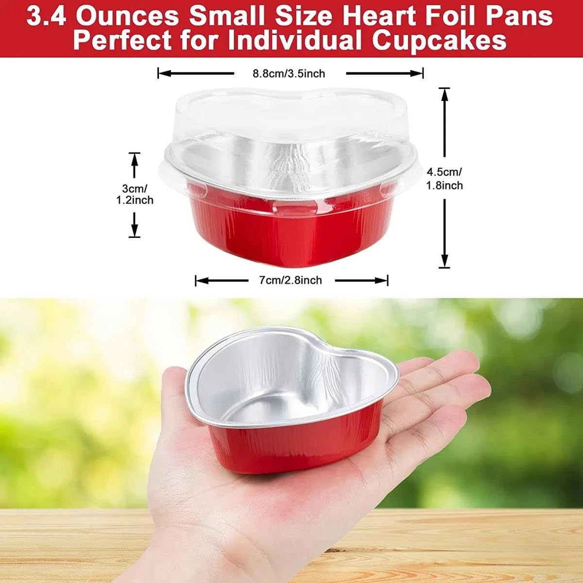 Lot de 50 moules à gâteau en aluminium en forme de cœur avec couvercles, gobelets à pâtisserie, ramequins, desserts, flans pour décoration de mariage, Saint-Valentin, cœur blanc