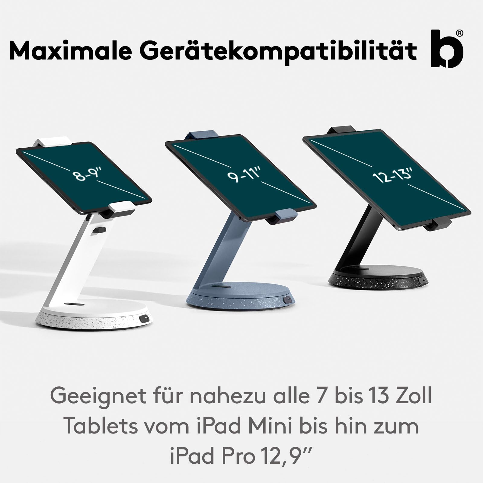 BOUNCEPAD Eddy Tablet Ständer & iPad Halterung – sichere POS-Halterung für 7"-13" Tablets | robuste Tischhalterung aus Druckguss-Aluminium| abschließbar | schwarz