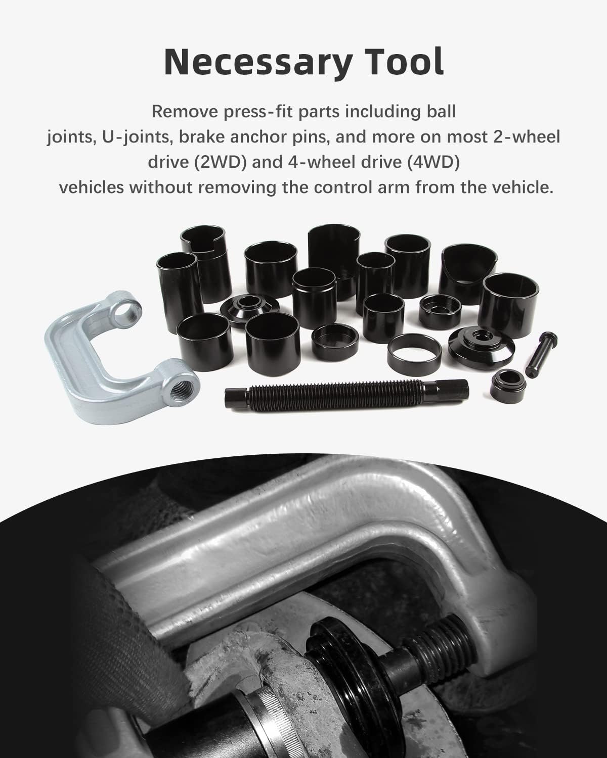 21PCS Ball Joint Press Kit & U-Joint Puller Service Tool Set Upper and Lower Ball Joint Installer & Removal Tool Kit for Ball Joint Service with C-Press