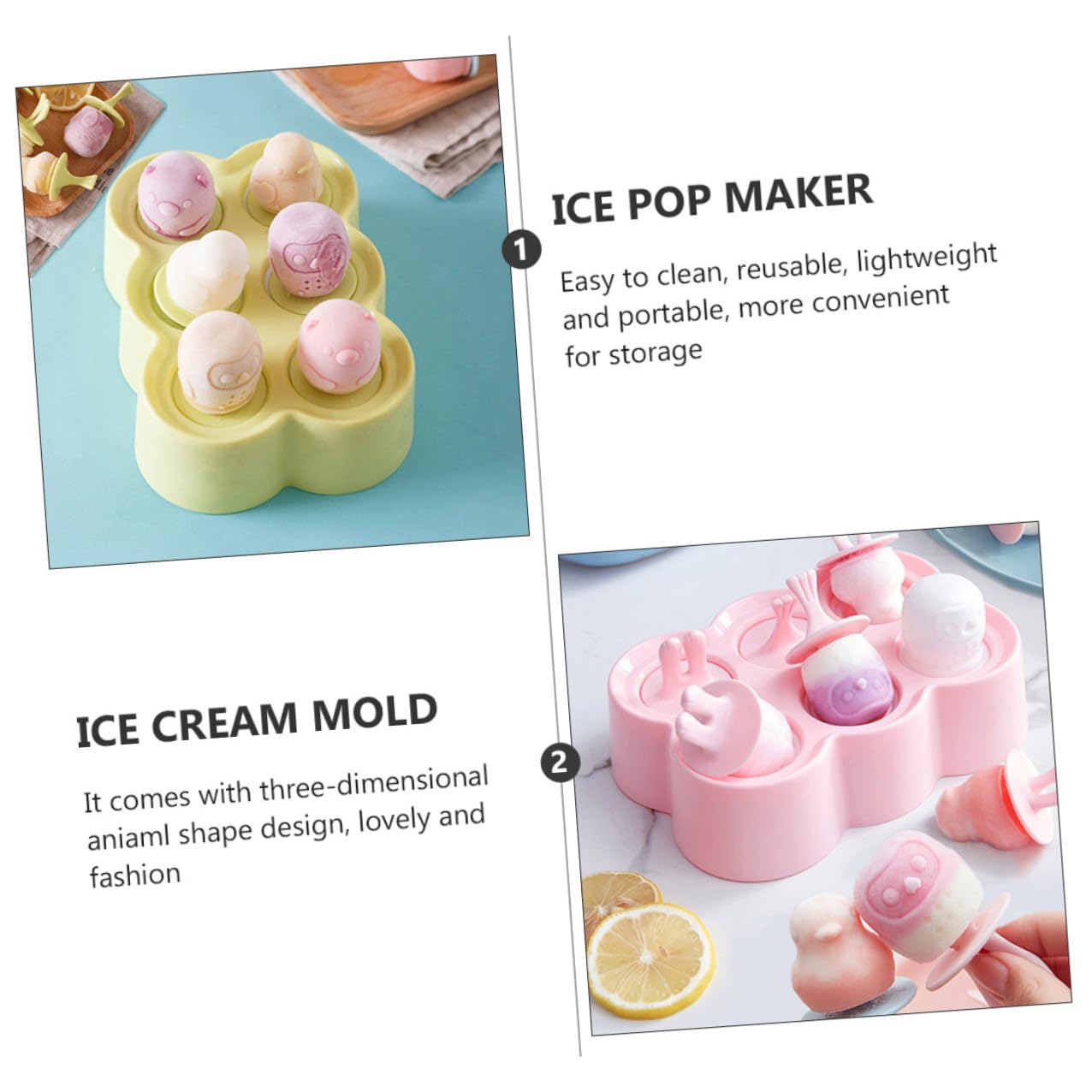 4ensembles Lot de Moules à Glace Silicone Soi-même Animaux pour Glaces Maison et Yaourts Glacés