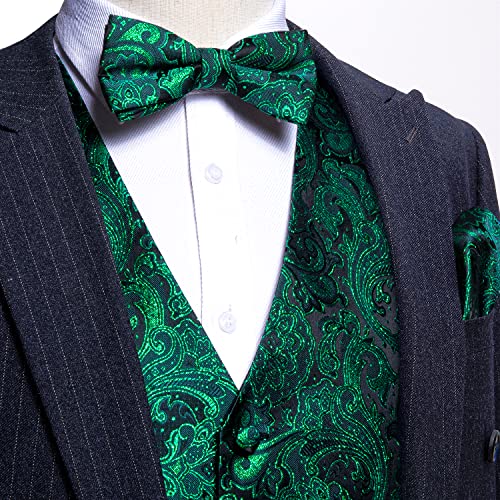 Barry.Wang Men's Waistcoat Bowtie Set Paisley Jacquard Silk V-Neck Vest Handkerchief Cufflinks Formal/Leisure Wedding Party3