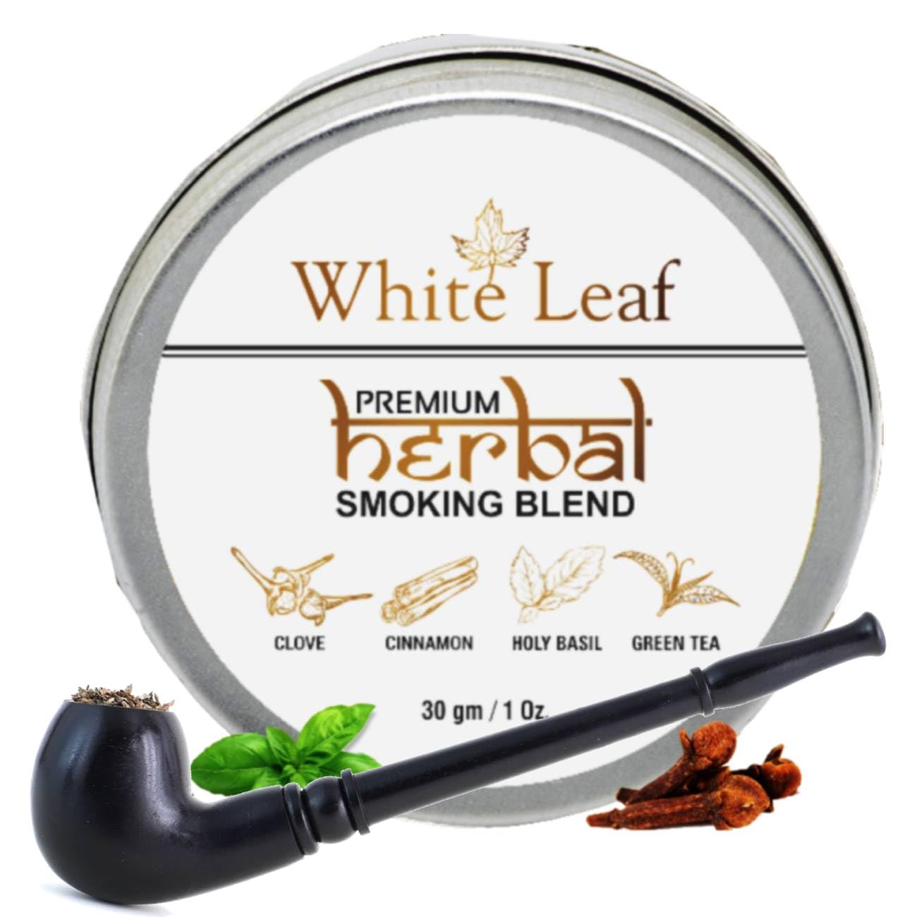 White Leaf Premium Herbal Smoking Mixture Blend 100% Tobacco & Nicotine Free 30 gram - Organic Ayurvedic Herbs Mixed(Herbal Smokes - No nicotine/No Tobacco) With Black Royal Classic Wooden Smoking Pipe-image-19