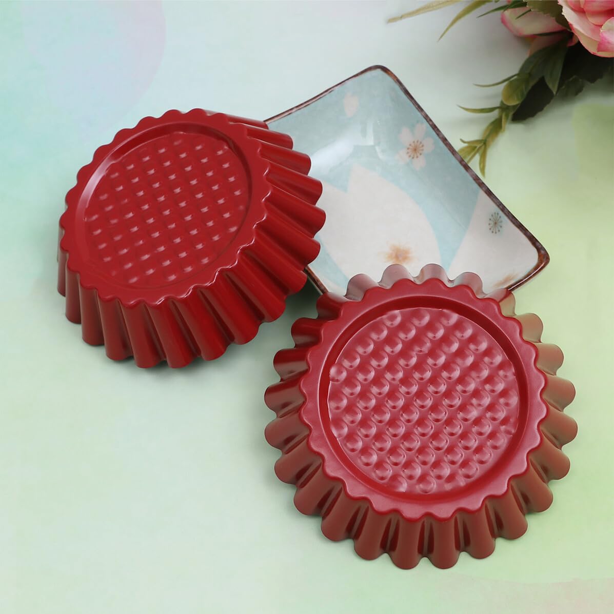 12 pièces Moule à Pâtisserie Non Adhérent Acier à Haute Teneur Moules à Tartelettes en Forme de Fleur Résistant et Facile à Démouler pour Pâtisserie Maison Rouge et Noir