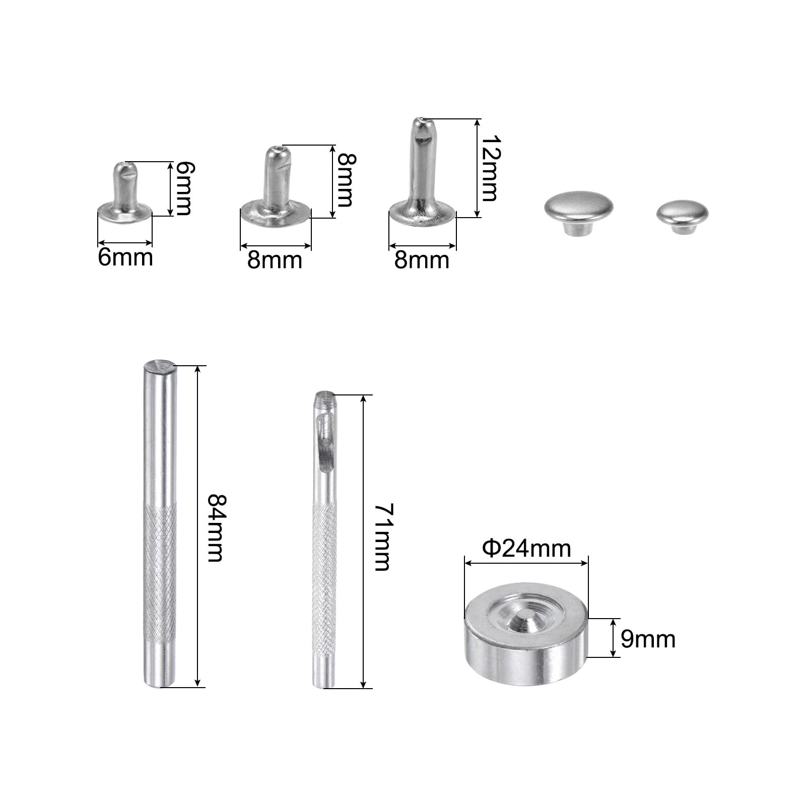 QUARKZMAN 60 Set Rivetti Cavi Strass, 6mm Piedini per Borse Cristallo Stud Borchie Rapido a Doppio Tappo per Artigianato Pelle Fai Da Te Tessuto Abbigliamento Cinture, Argento Trasparente