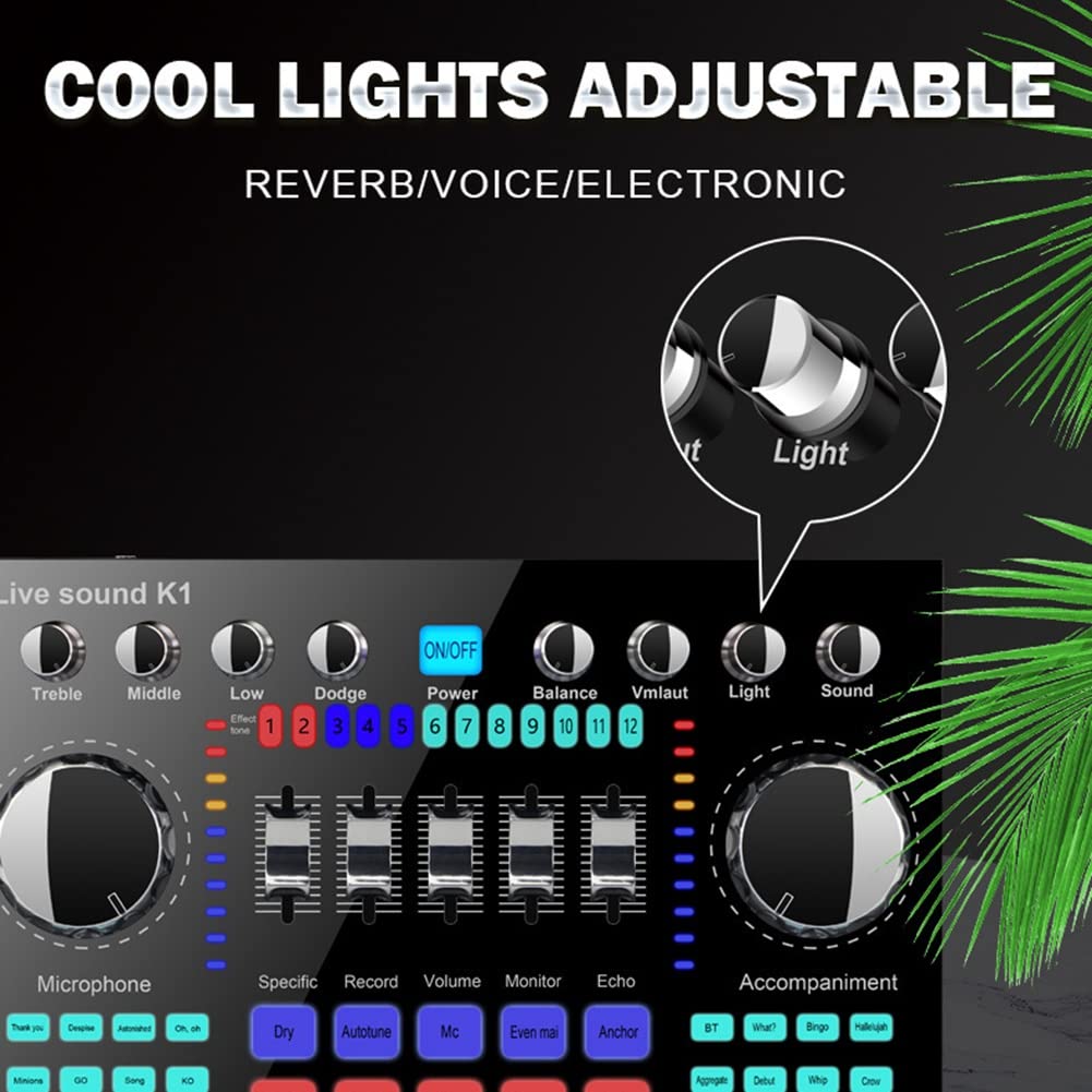K1 Live Sound Card Portable Bluetooth Sound Card Profession RéGlable Volume Audio pour L'Enregistrement de Musique
