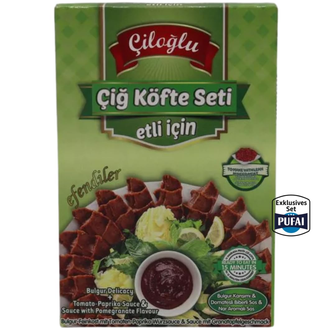 PUFAI Çiğköfte-Set für Fleischzubereitung 500 g 5er Pack Bulgur-Mischung & Würzsaucen