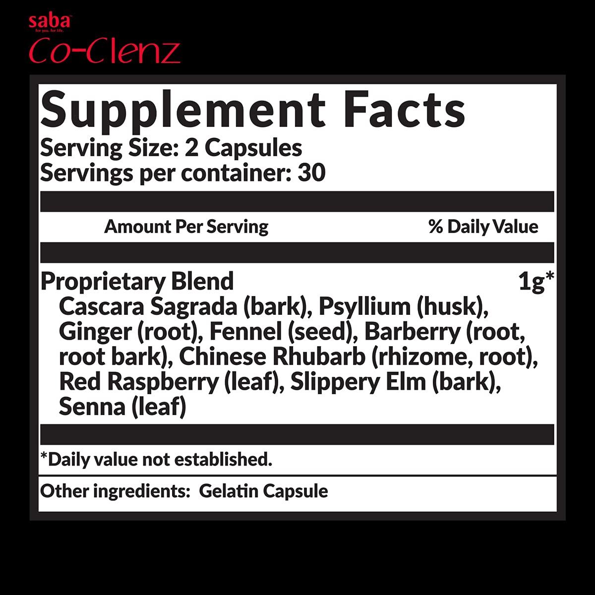 Saba Co-Clenz - 5 Day Cleanse for Men & Women-Supports Healthy Bowel Movements- Detox, Colon Health, Helps Constipation -30 Capsules, — Amazon image 2
