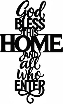 Pelopy God Bless This Home and All Who Enter Metal Cross Wall Decor Rustic Metal Home Sign Christian Jesus Decorations Iron Art Walls Hanging for Entryway Living Room Christian Housewarming Gift