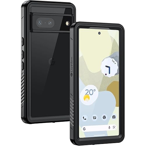 Lanhiem for Google Pixel 7 Case, IP68 Waterproof Dustproof with Built-in Screen Protector, Heavy Duty Full Body Protective Phone Case for Pixel 7, Black/Clear