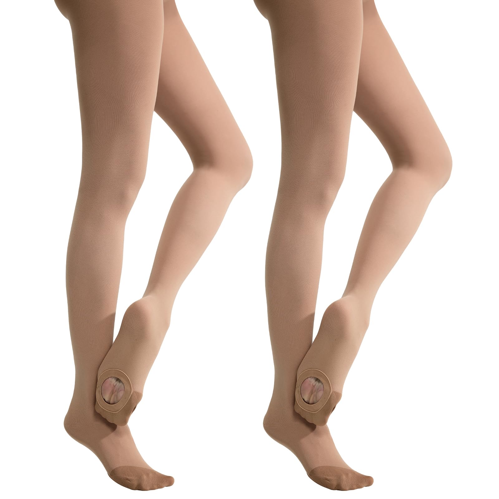 MANZI 2 Paar Ballettstrumpfhose Damen Cabrio Tanzstrumpfhose mit Fersenloch | Ballett Strumpfhose Damen mit loch 40 Den,Hautfarben / Ballett Rosa