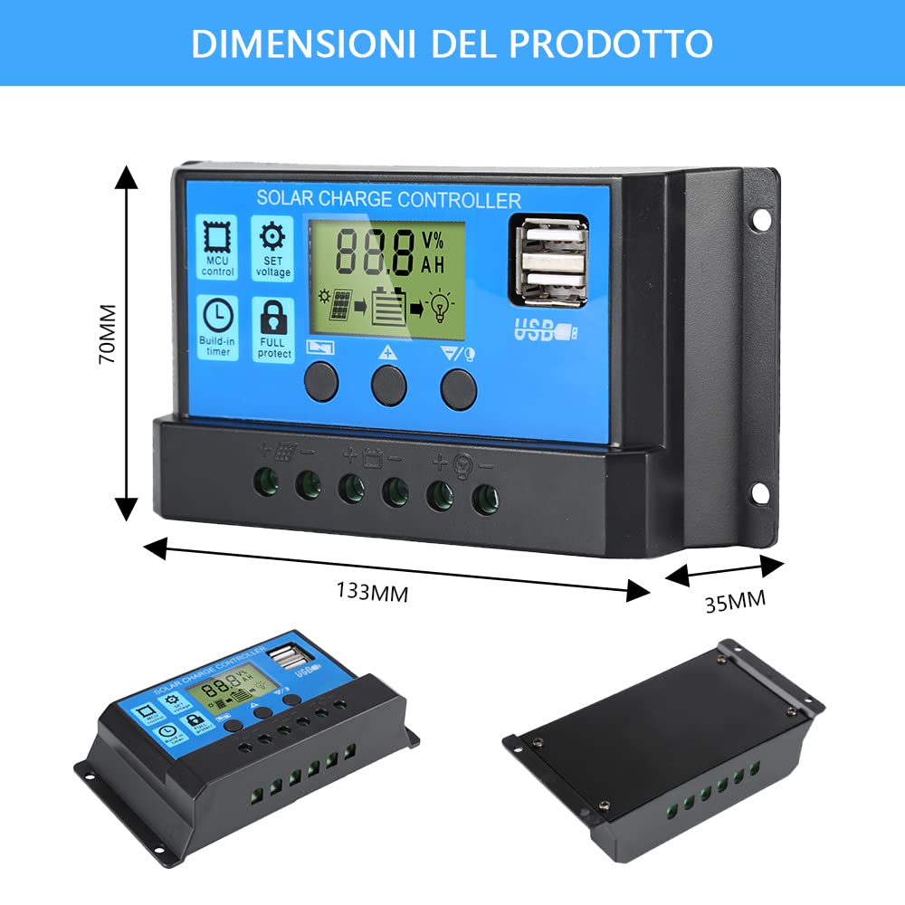 Anern 60A MPPT Contrôleur De Charge Solaire 12V 24V Auto Avec Mode De Détection De Lumière, LCD Affichage Pour Panneaux Solaires 12V 24V Gel Scellé Flooded Et Batterie Au Lithium