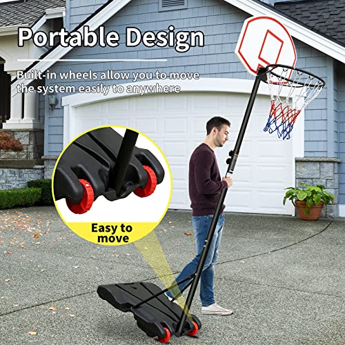 Aokung Teenagers Youth Height Adjustable 5.4 To 7Ft Basketball Hoop 28 Inch Backboard Portable Basketball Goal System With Stable Base And Wheels, Use For Indoor Outdoor #TOP5