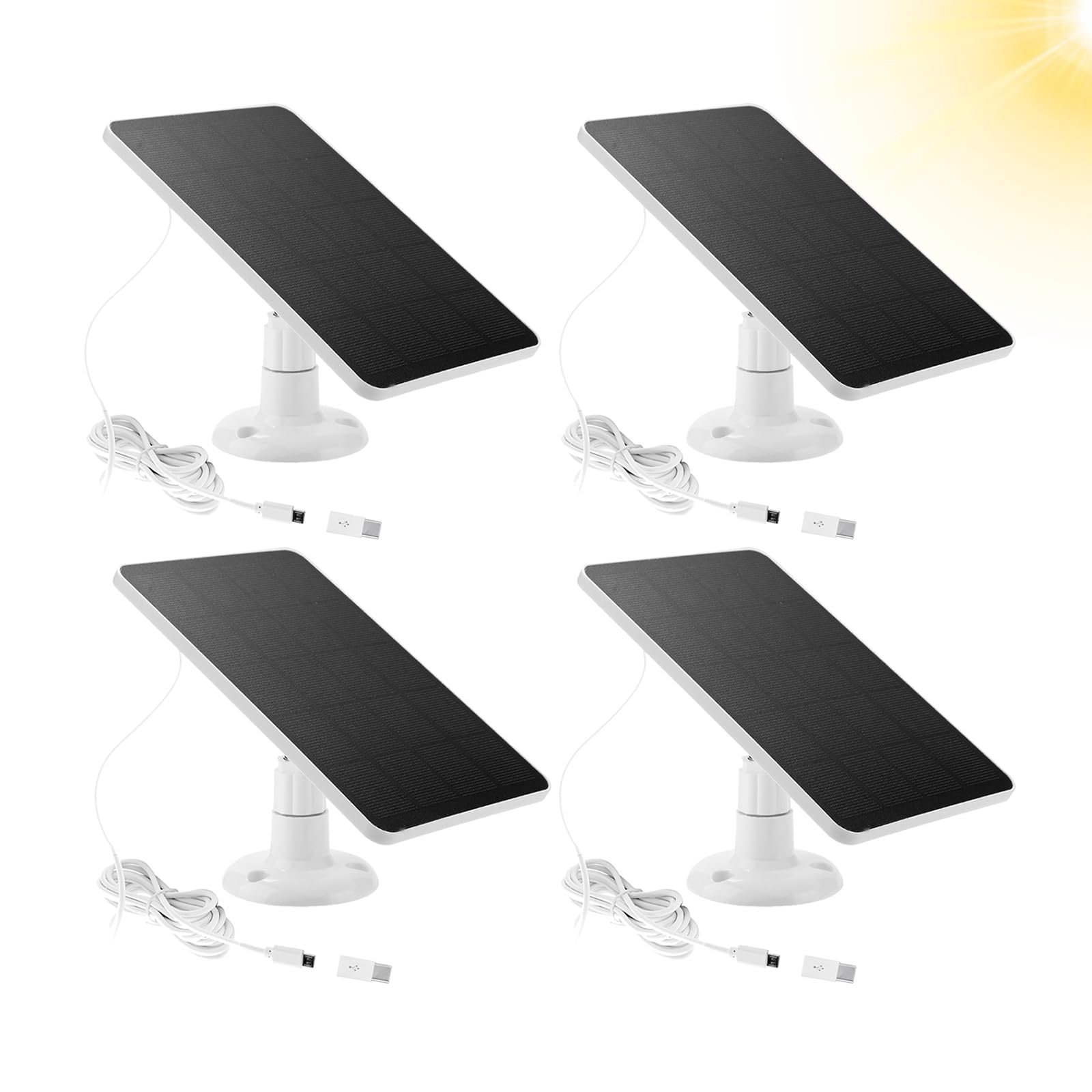 OYOCAM 4 Pack Solar Panel Compatible with WYZE Battery Cam Pro Wireless Outdoor Indoor Smart Security Camera, 5V 4W Waterproof Solar Panel Adjustable Wall Mount 10ft Micro USB Port Charging Cable