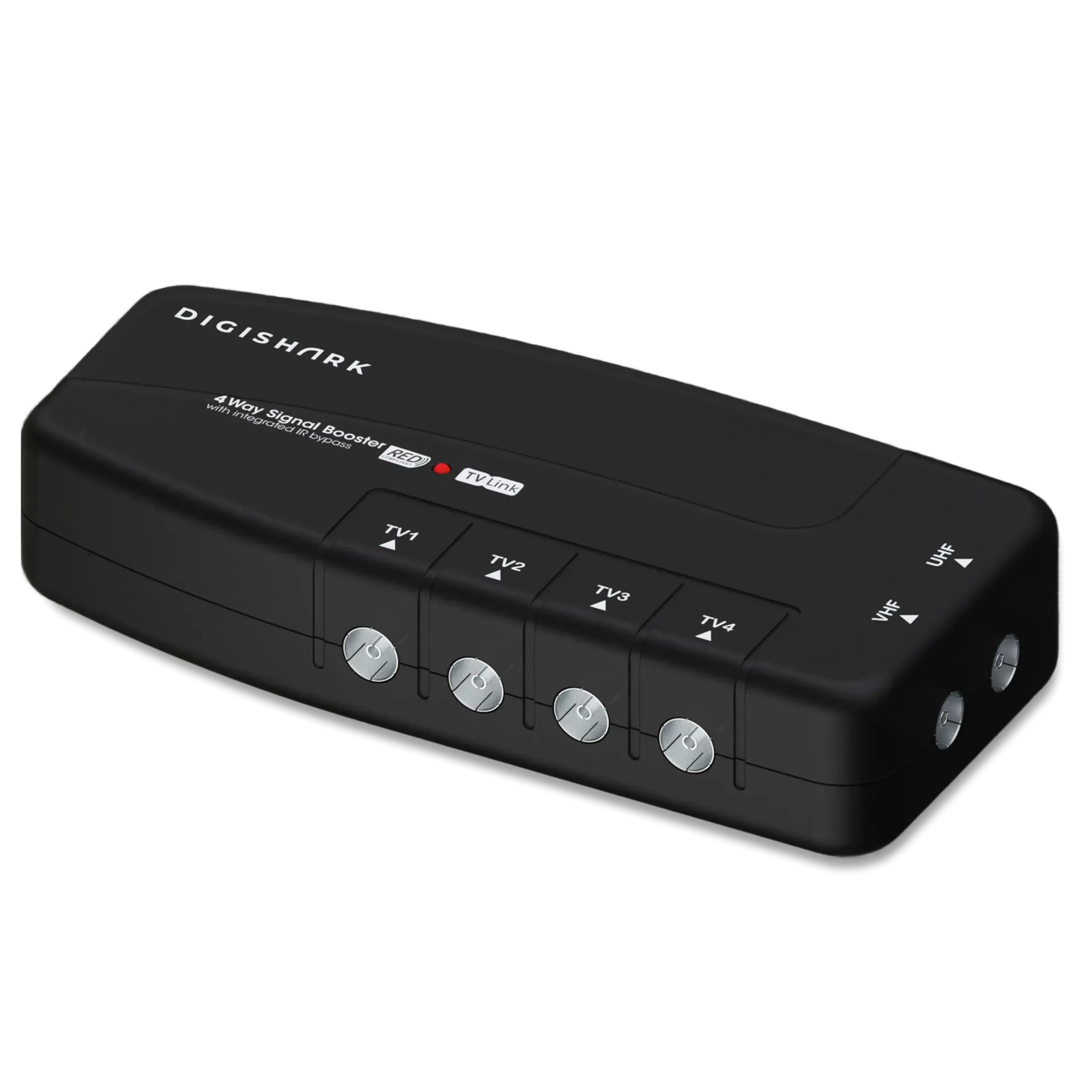 4 Way TV Aerial Signal Booster&Splitter Amplifier, Improves Picture Quality&Channel Reception, IR Bypass Compatible, Built-In 4G/5G LTE Filter, Freeview HD UHF Ch 21-60, 4K, FM&DAB