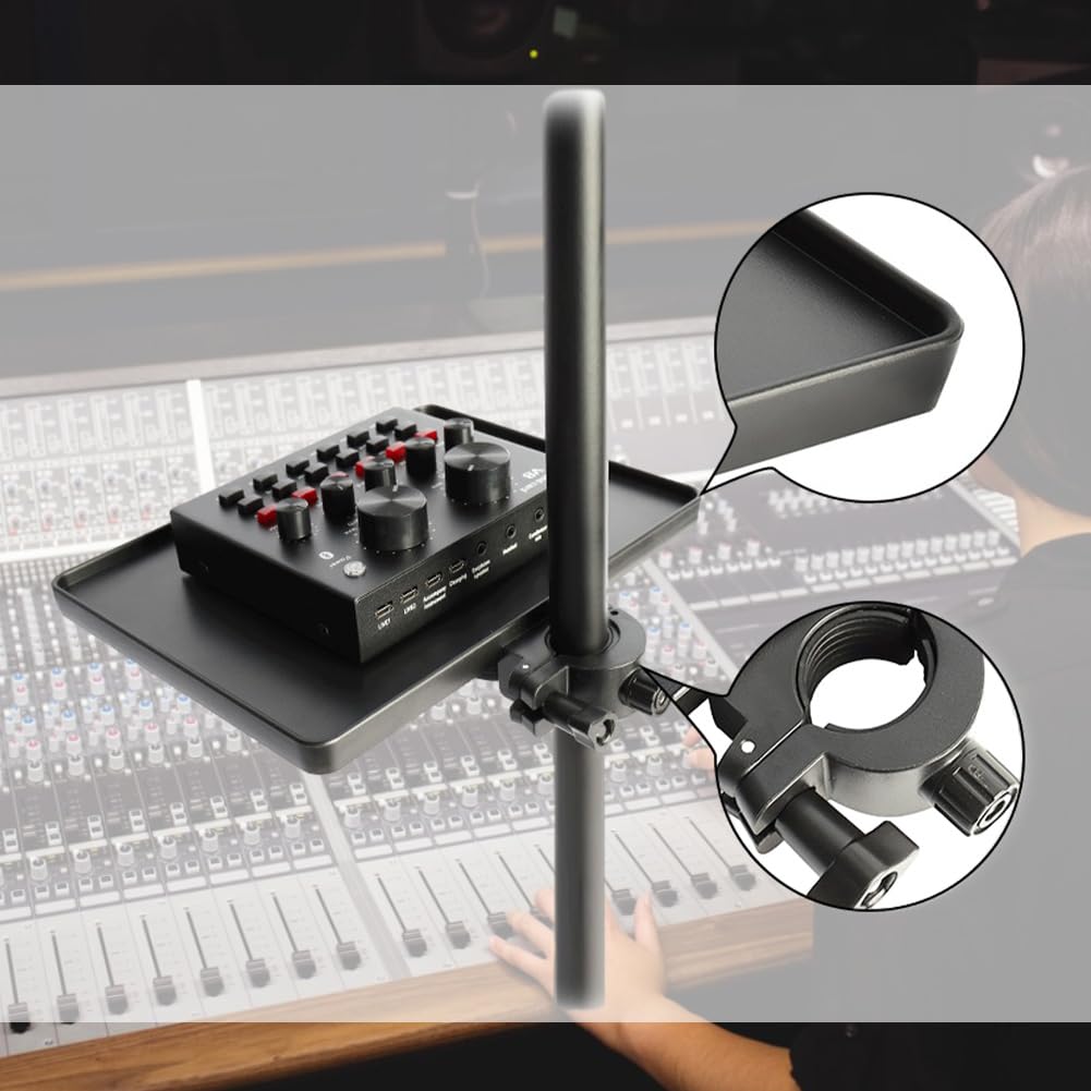 POHOVE Universal Microphone Stand Tray,Adjustable Clamp-On Rack Tray Holder,Microphone Stand Plastic Tray with Clamp,Mic Rack Stand for Live Broadcast Live Streaming,Karaoke - Image 2