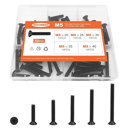 Tornillos avellanados de cabeza plana M5 x 0.787 in, 0.984 in, 1.181 in, 1.378 in, 1.575 in, tornillos avellanados, acero de aleación de grado 10.9,