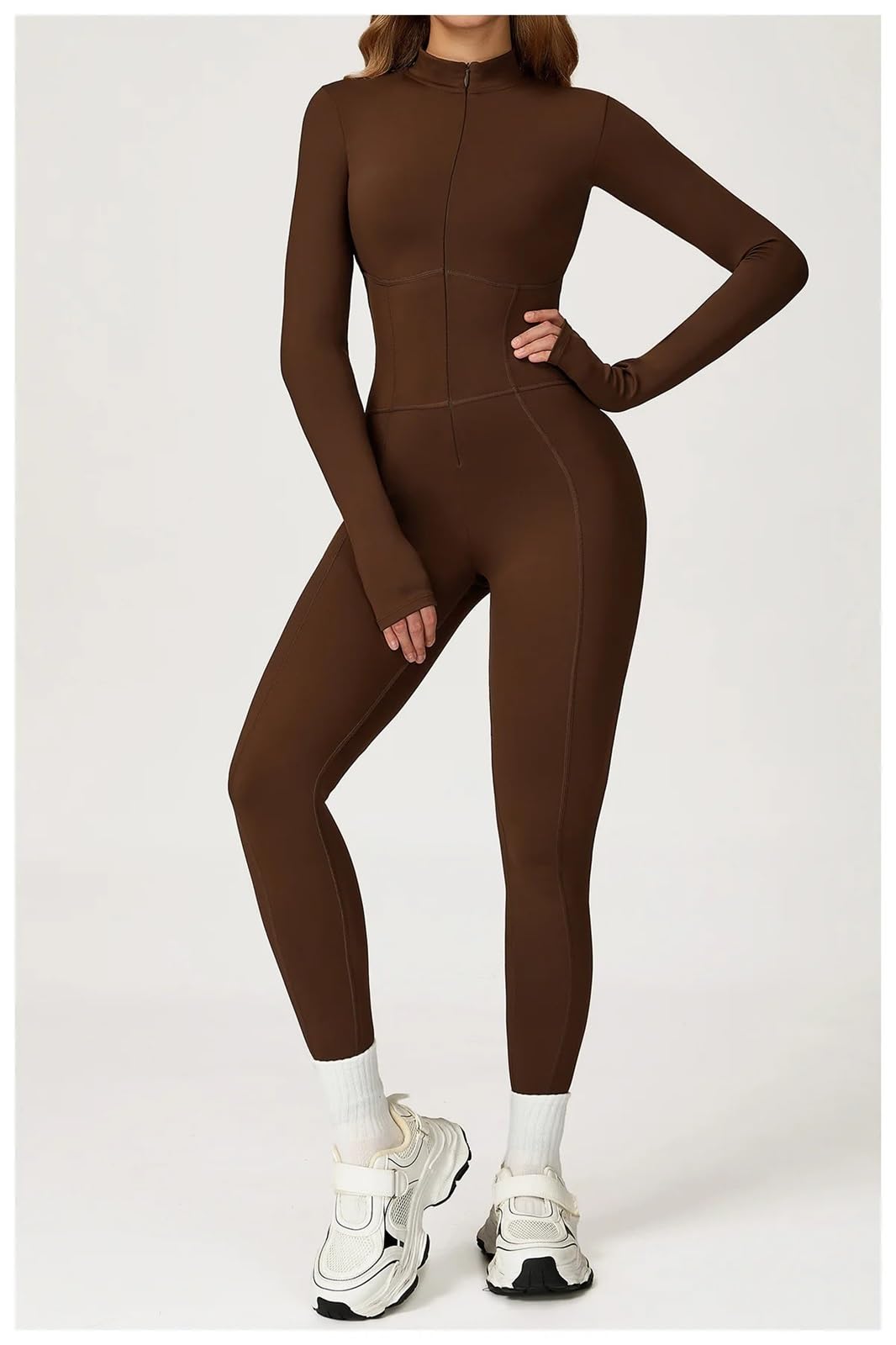 Combinaison de yoga, ensemble fitness, combinaisons sport, vêtements, body chaud à manches longues, tenue for femme, push-up Pour Femme(Color 2,XL)