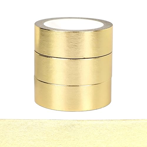 NatSumeBasics Juego de 3 cintas adhesivas Washi metálicas de color dorado para decoración de manualidades, cinta de envoltura de regalos, 3 piezas