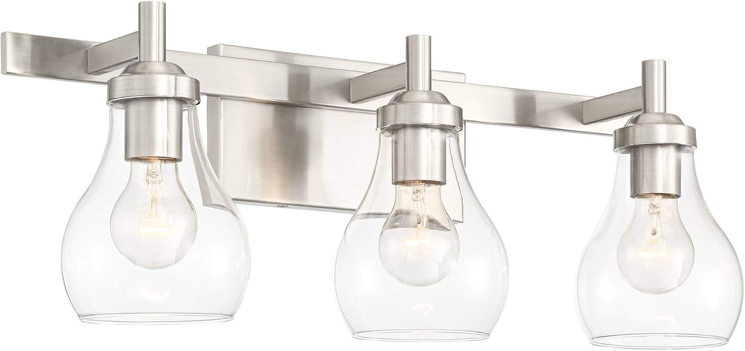 Possini Euro Design Danvers Modern Wall Mount Light Brushed Nickel Silver Hardwired 21" Wide 3-Light Fixture Clear Glass Globe Shade for Bathroom Vanity Mirror House Home Room Decor