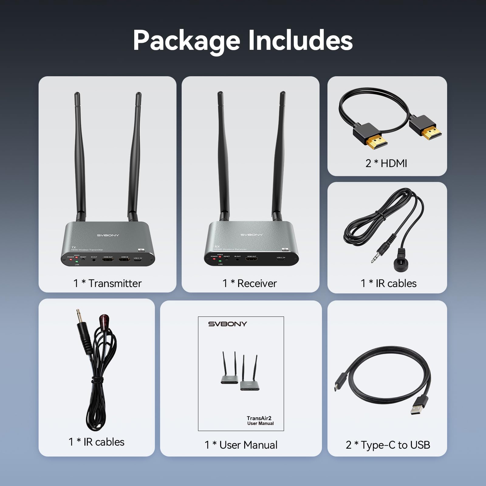SVBONY TransAir2 HDMI Wireless, 4K a 30 Hz, Portata 300m, Supporta da 1 TX a 4 RX Max, Latenza 0,06s, Plug and Play, Trasmette Video da PC/Mac a TV HD