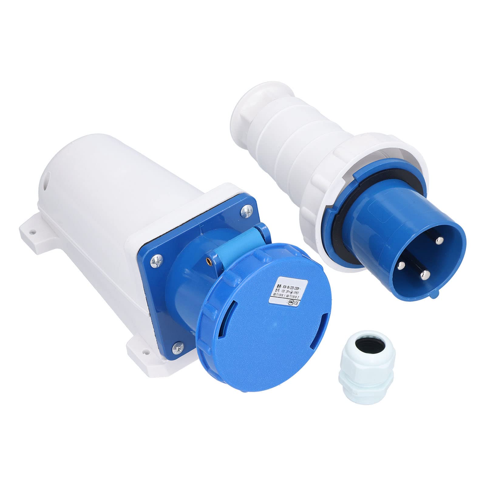 220-250V~ 63A IP67 Dust-Proof, Terminals IDC Electrical Terminals Explosion-Proof, Waterproof Industrial Plug & Exposed Socket Three-Phase Power Plug Socket Set 3 Core 63A 2P+E