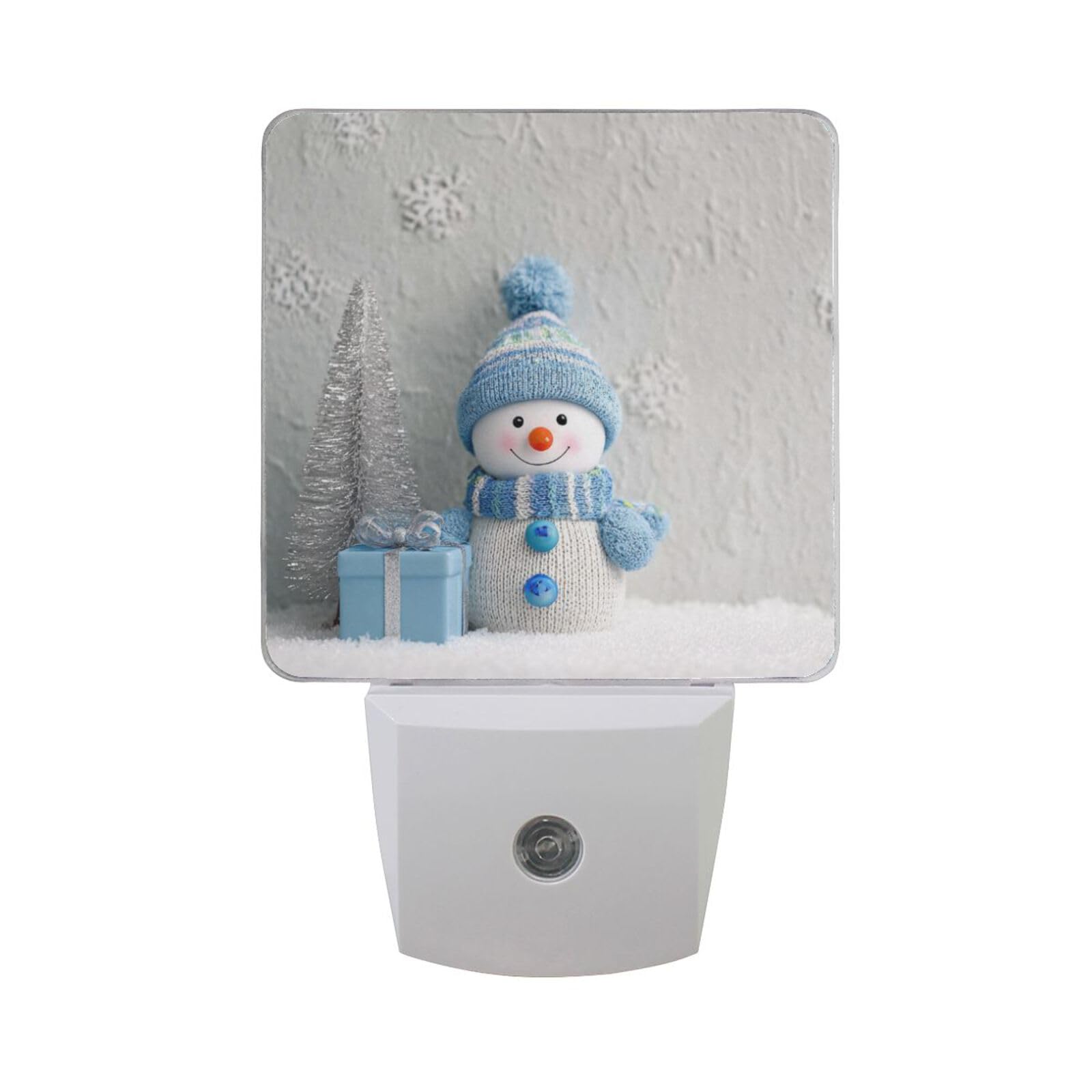Wusikd Happy Snowman Night Light Set of 2 Snowflake Plug-in LED Christmas Nightlights Auto Dusk-to-Dawn Sensor Lamp for Bedroom Bathroom Kitchen Hallway Stairs Decorative