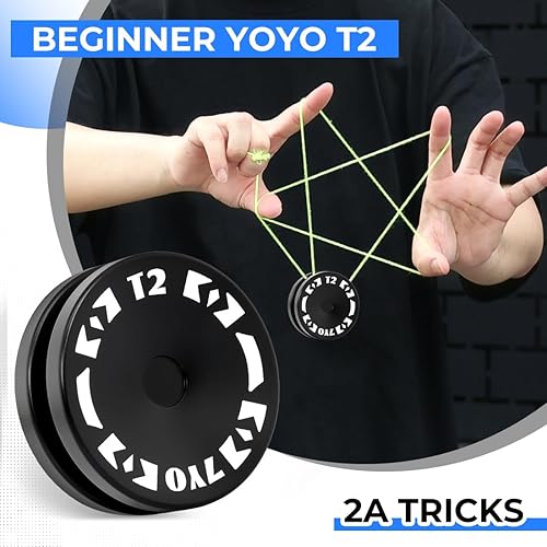 Miniatura 8 de T2 Looping Yoyo para niños, sensible principiante Yoyo profesional 2A Loop Yo yo para nivel de entrada + 5 cuerdas adicionales (negro)