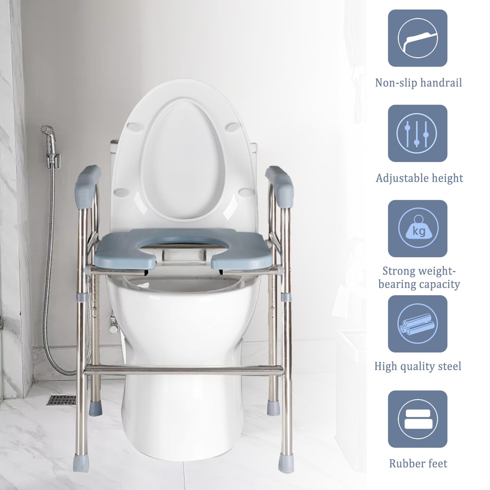Asiento elevador de inodoro con reposabrazos,asiento de inodoro elevado con altura regulable, ayuda para levantarse para personas mayores,elevador de asiento de inodoro para personas mayores