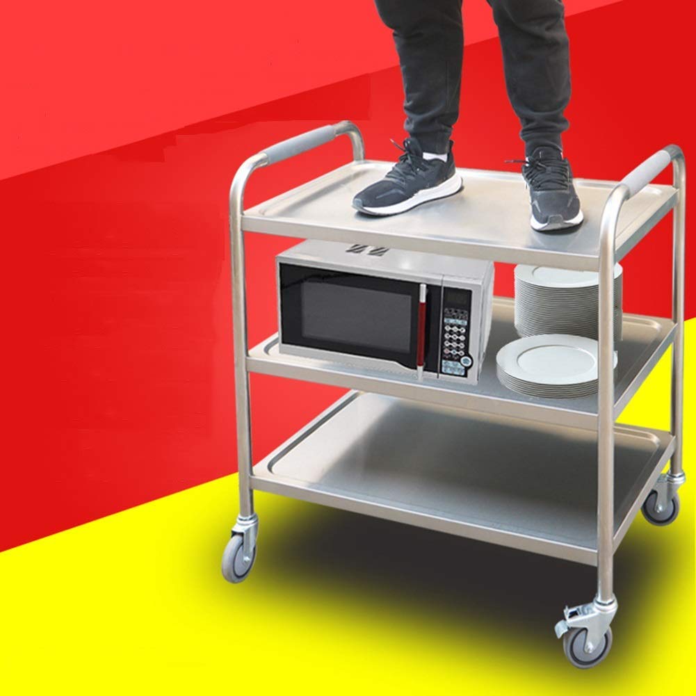 Carrelli Portavivande Multifunzione, Carrelli per Ristoranti E Magazzini, con Maniglia in Acciaio A 3 Strati, Multifunzione, Facili da Pulire, 3 Dimensioni, Cuc,Silver-85X45X92Cm