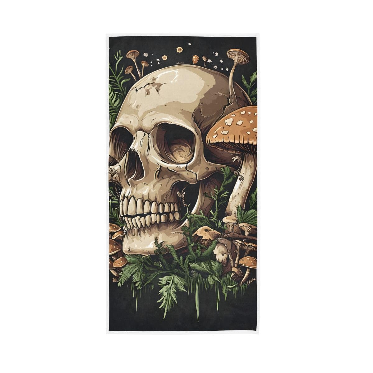 LSRCPD Skull with Mushrooms Herbs Hand Towel, 15 x 30 Inches, Soft Highly Absorbent Towels for Bathroom Gym Shower