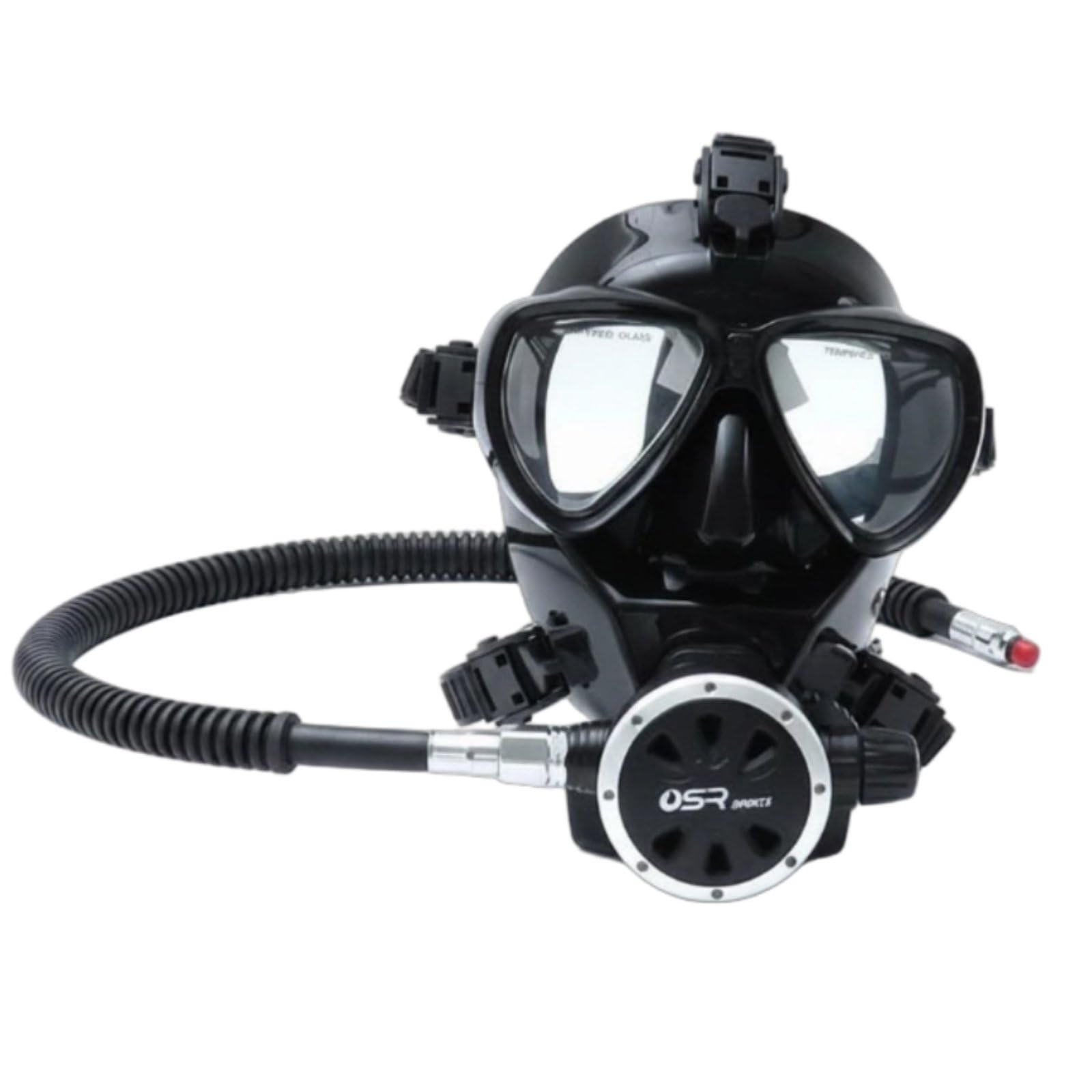 LOVIVER Maschera Subacquea Integrale con Tenuta, Nero, Maschera Facciale Completa Nera con Erogatore di Secondo Stadio E Tubo A Media Pressione