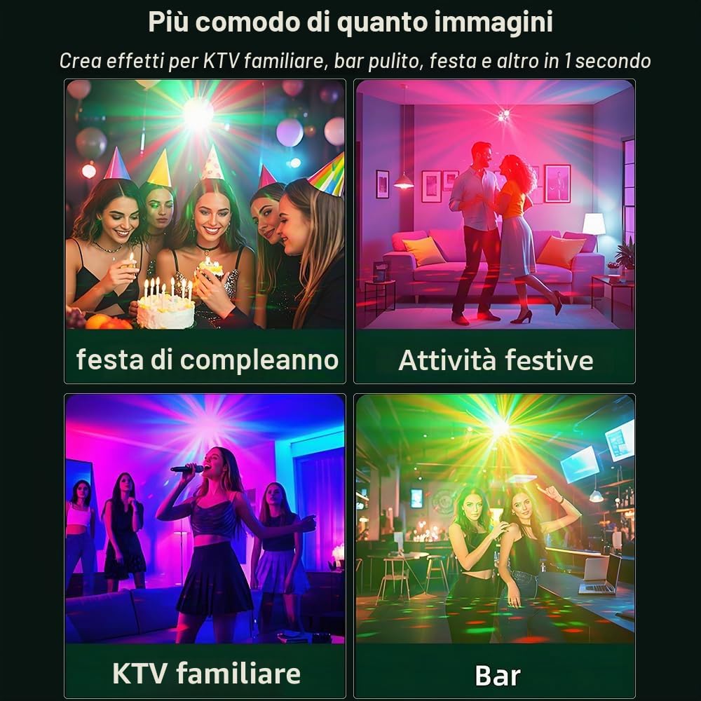 Luci Discoteca, Luce DJ a Ritmo di Musica con Palla da Discoteca Rotante, Portatile Luce del Partito, RGB Party Lampada Strobo per Feste Esterno e Interno, Natale, Halloween, Bar, Club, Karaoke
