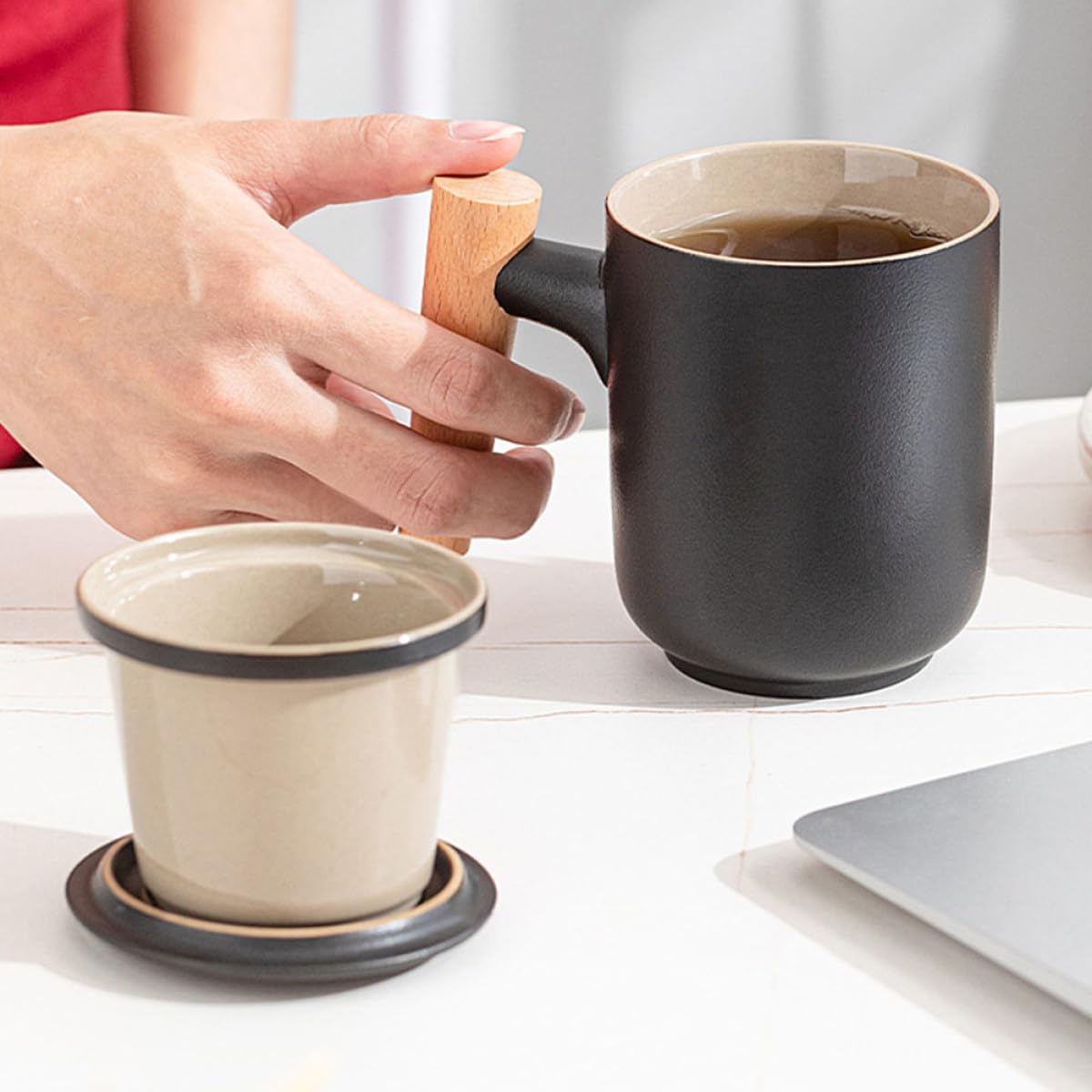 SUPVOX Taza de Cerámica Filtro y Tapa, Infusor de Té Portátil Prueba de Fugas Adecuado para Oficina y Viajes, Capacidad Grande y Diseño Elegante