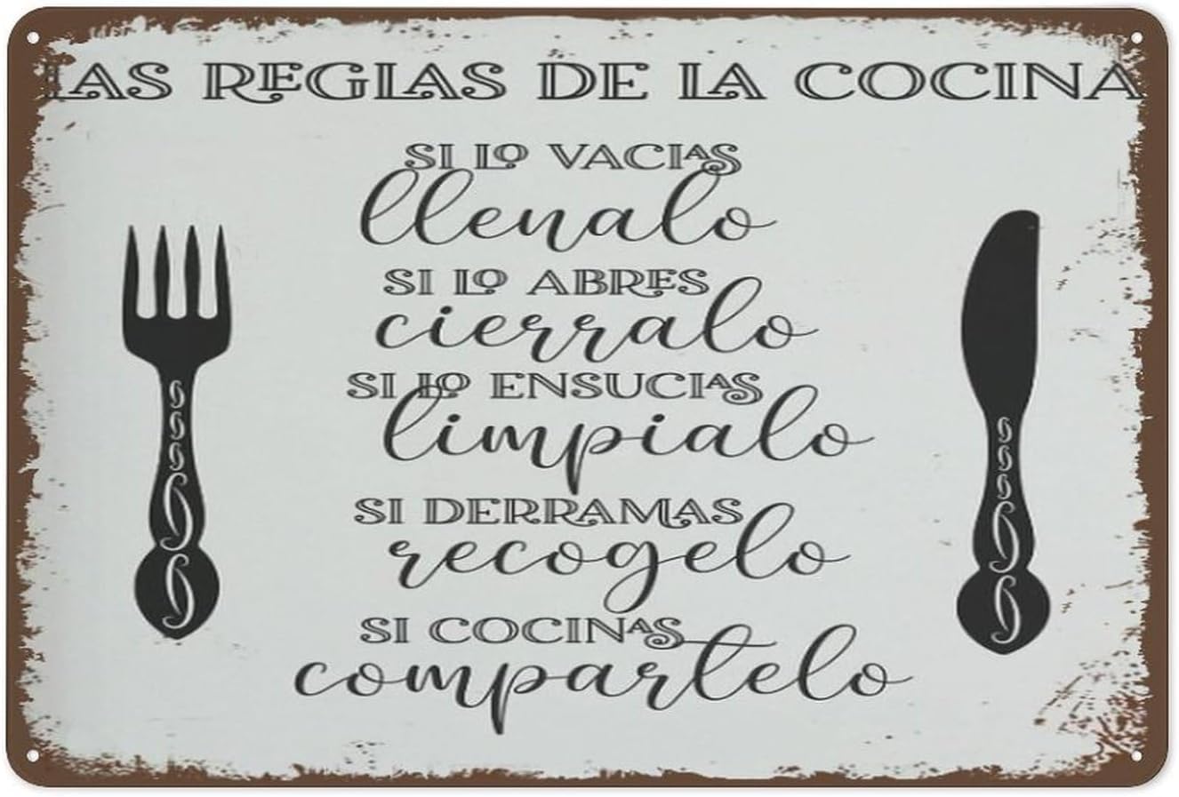 Letreros de metal vintage para cocina española, arte de pared español, decoración del hogar, decoración de pared retro, decoración de hojalata,