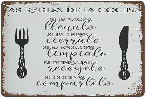 Letreros de metal vintage para cocina española, arte de pared español, decoración del hogar, decoración de pared retro, decoración de hojalata,