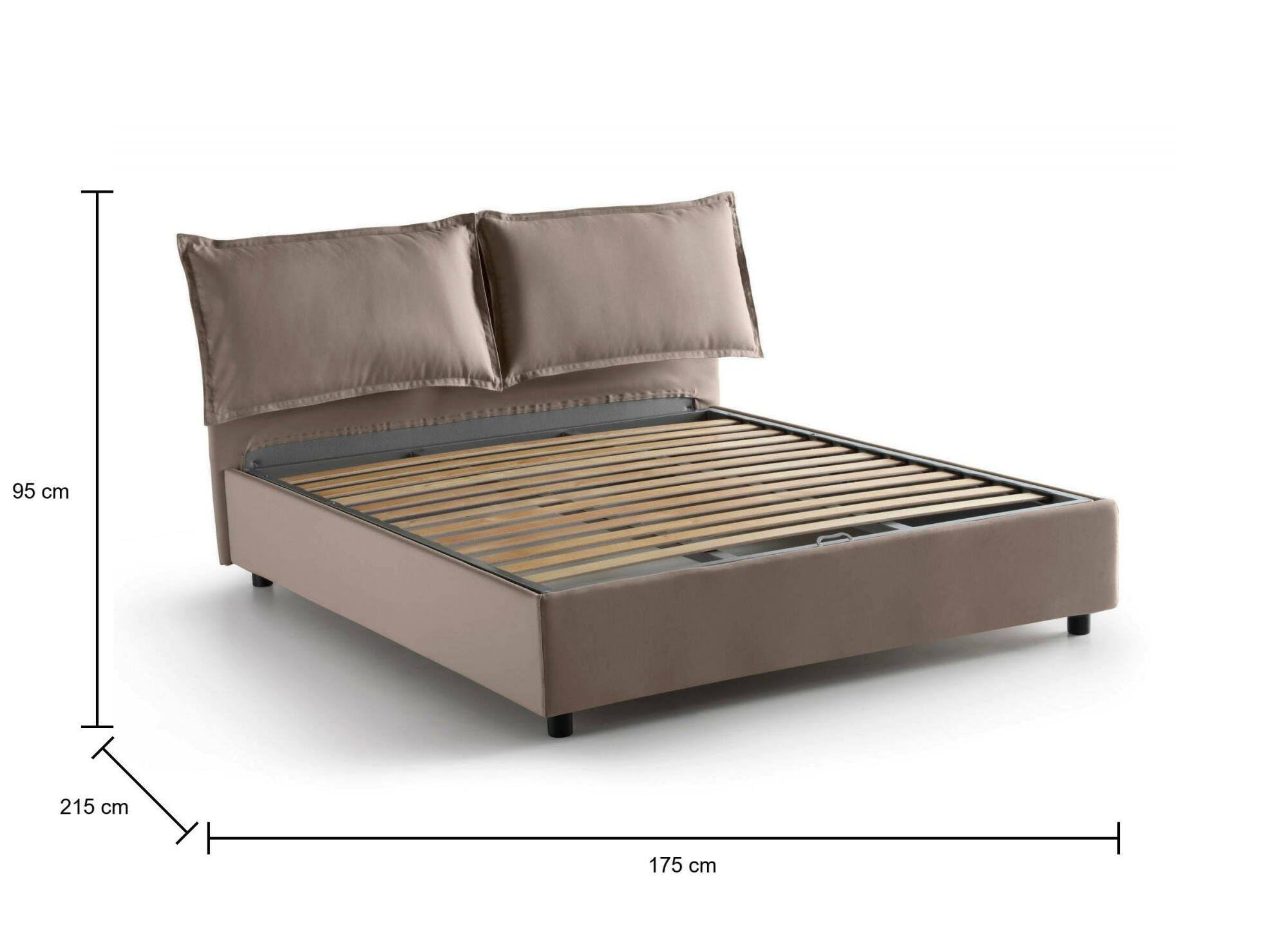 Talamo Italia - Letto matrimoniale Antonia, Letto contenitore con rivestimento in tessuto, 100% Made in Italy, Apertura frontale, adatto per materasso Cm 160x200, Tortora