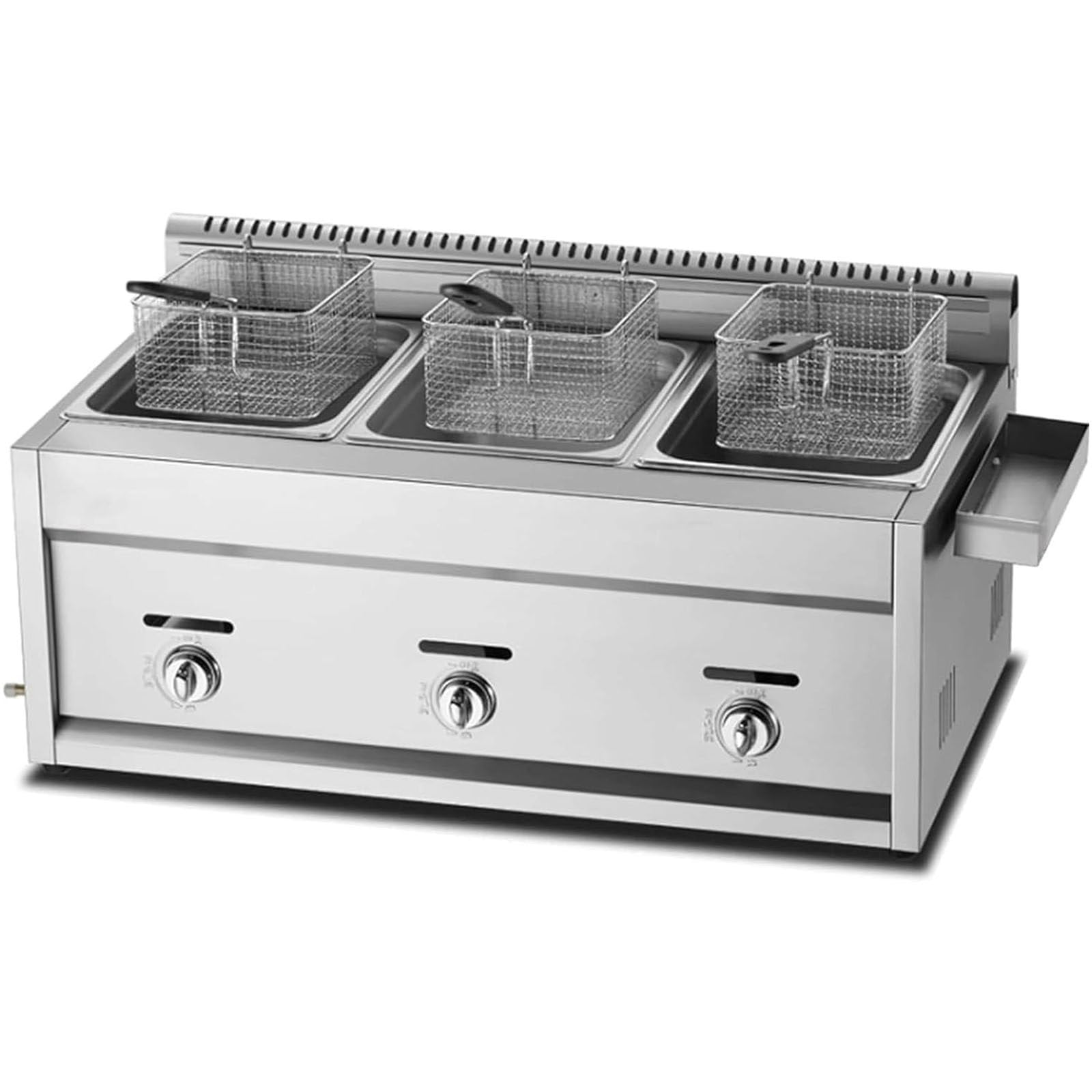 PixCy Friggitrice a Gas Grande capacità,Friggitrice in Acciaio Inossidabile,Potenza Fuoco Regolabile, con Cestelli E Coperchi,per Ristorante Commercial,3tank