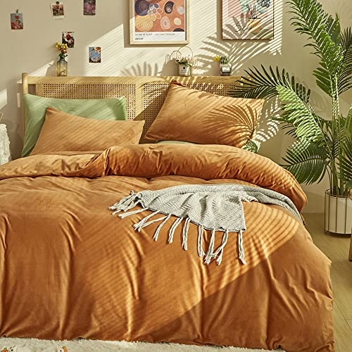 Clothknow Pumpkin Comforter Set King Caramel Velvet Bedding Comforter Sets Terracotta Bedding Sets Brown Comforter Fluffy Bedding Comforter King Bed 3Pcs Orange King Comforter Sets #TOP3
