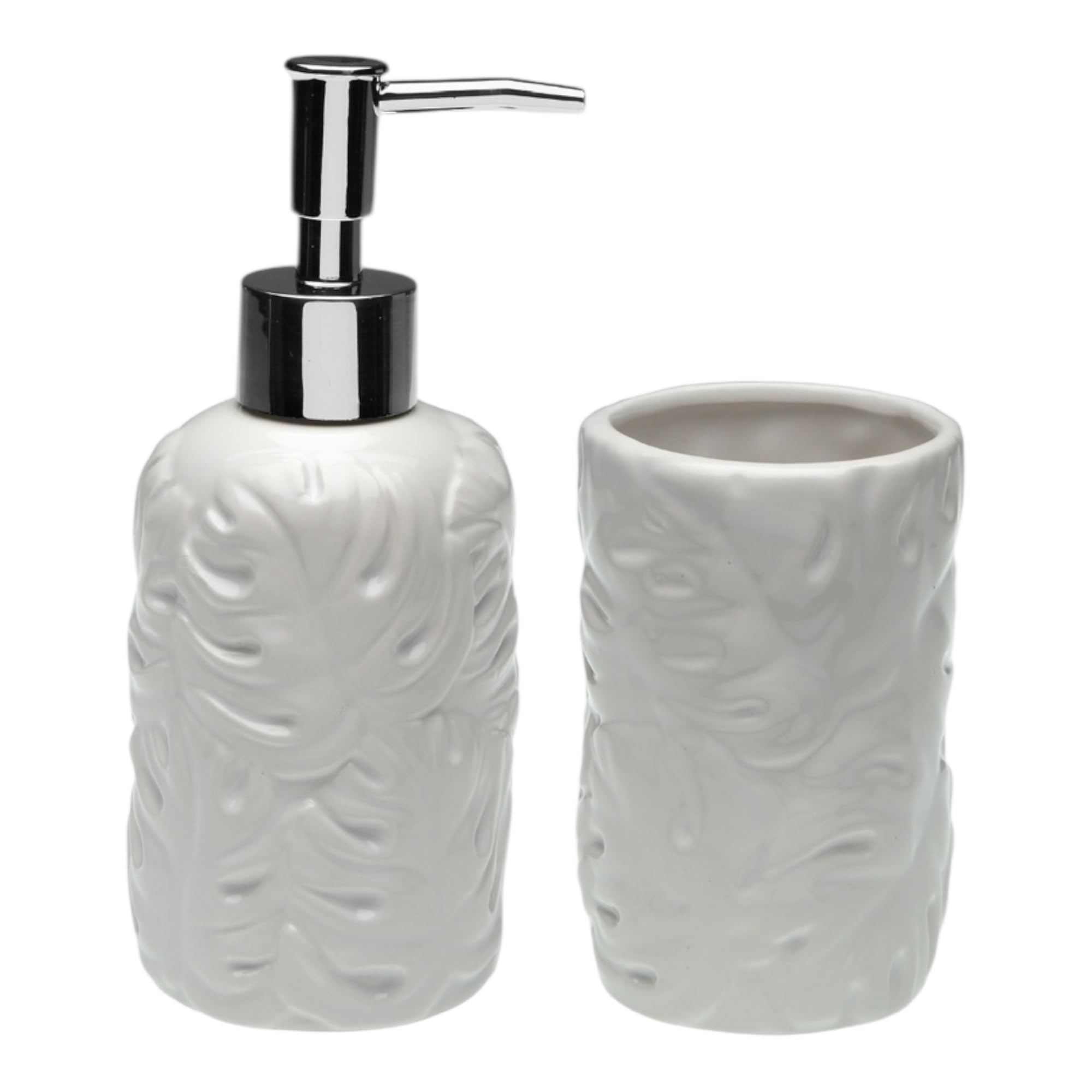 Toothbrush Holder and Soap Dispenser Set, Modern Ceramic Design for Elegant Bathroom, Refillable, Available in Black or White (White)