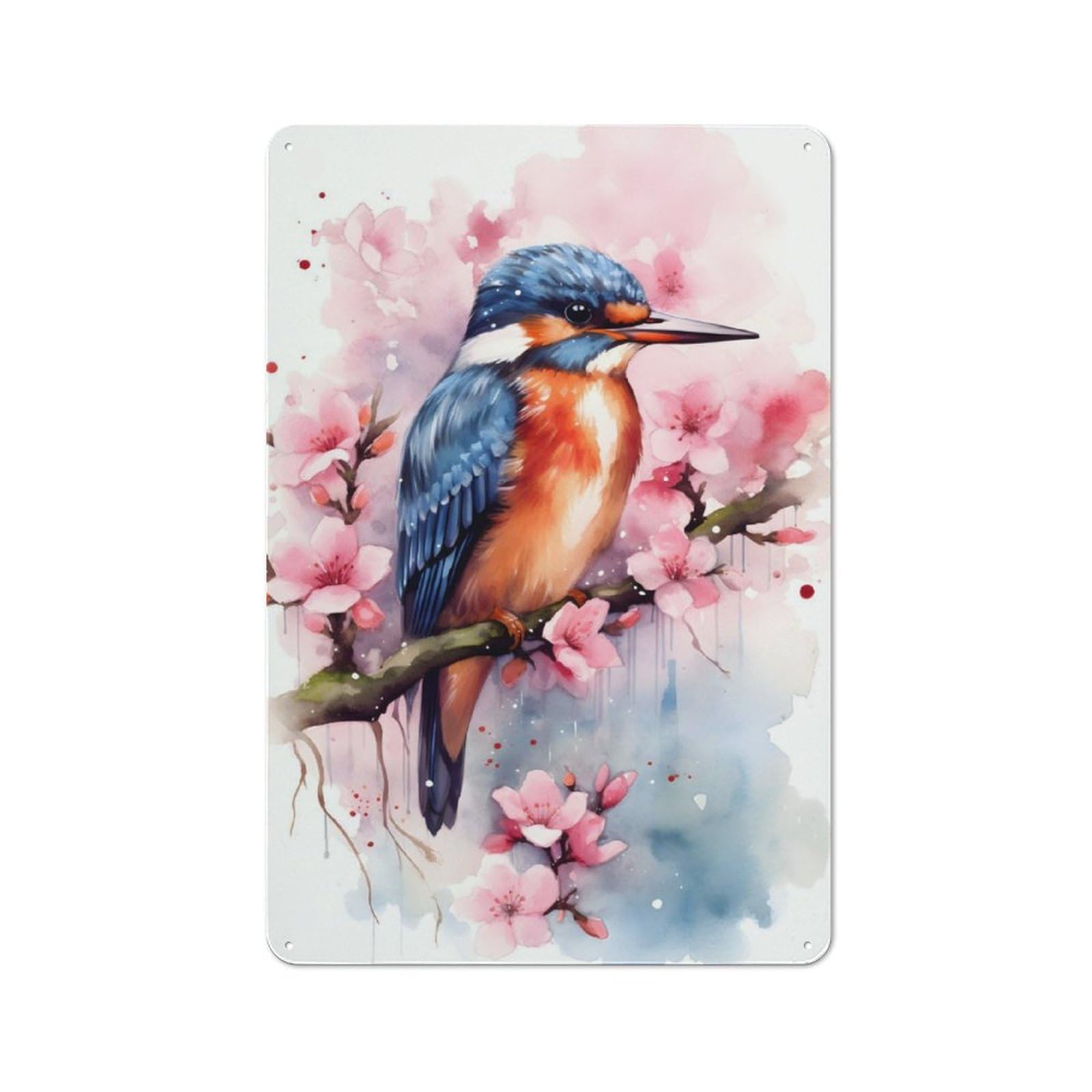 Junmoney Kingfisher Watercolor Old Fashioned Decorative Tin Sign 30X20cm, Nostalgic Wall Art For Bedroom, Office, Home Bar Or Dining Room