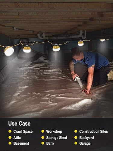 Miniatura 5 de StarWorld Tira de luces de construcción de 100 pies, 10 bombillas LED de 100 W, luces de trabajo temporales LED, impermeable, 13000 lúmenes, luz de