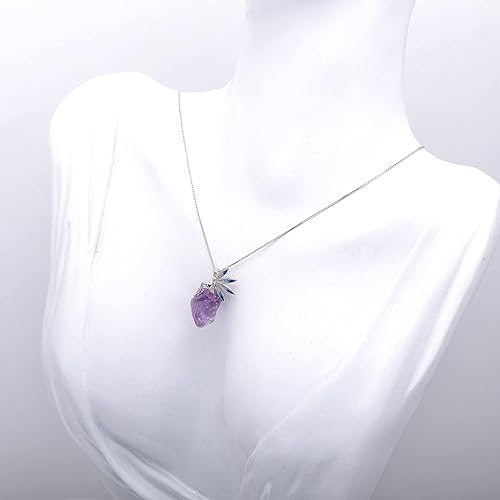Miniatura 5 de Paialco 925 Sterling Silver Fairy Sitting on Amethyst Rock Rough Stone Necklace for Women