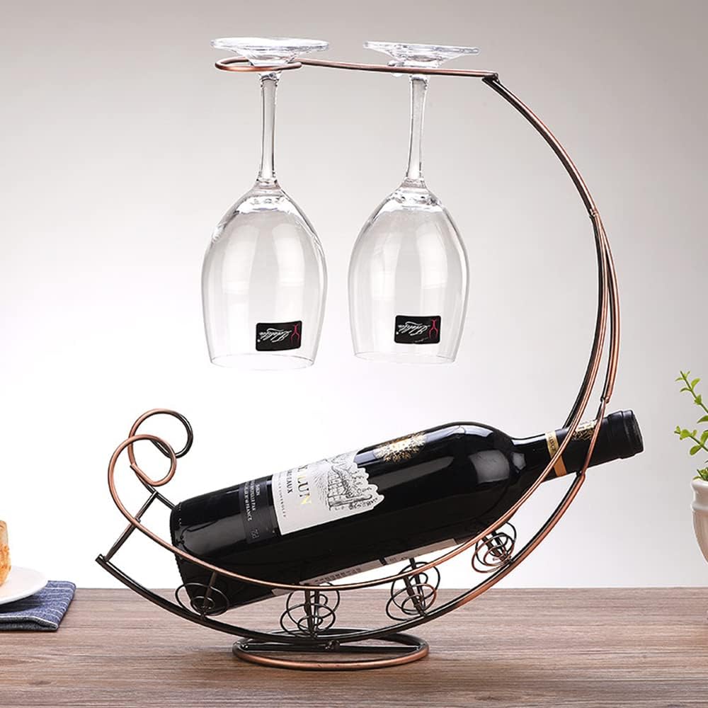 Wine Glass Rack - Metal Wine Bottle rRack Standing Display Rack, Desktop Stemware Storage Rack, Pirate Ship - Bronze