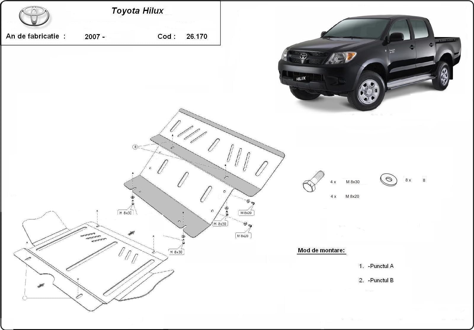 Protección metálica bajo motor compatible con Toyota Hilux (2004-2015)