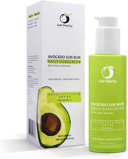 Just Peachy Avocado Sun Bun SPF 35+ PA+++ Matte Sunscreen | UVA and UVB Protection I Non Greasy | Water Resistant | Sun Sh...
