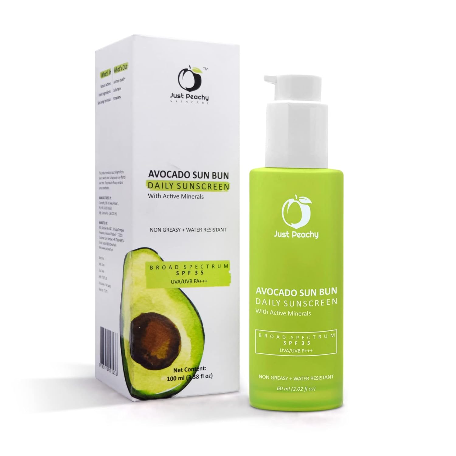 Just Peachy Avocado Sun Bun SPF 35+ PA+++ Matte Sunscreen | UVA and UVB Protection I Non Greasy | Water Resistant | Sun Sh...