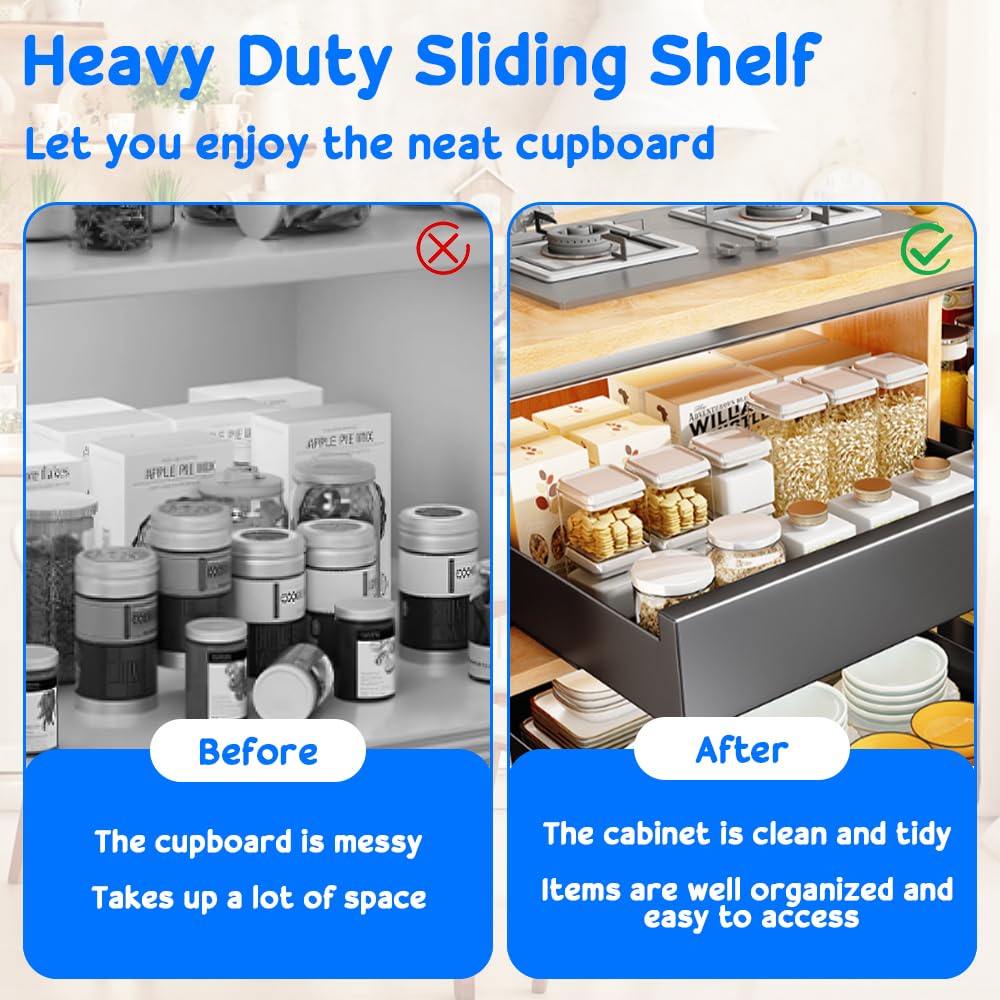 Pull Out Cabinet Organizer Drawer – No Drill Slide-Out Shelf For Kitchen Cupboards, 27x40x9 Cm, White - View #7