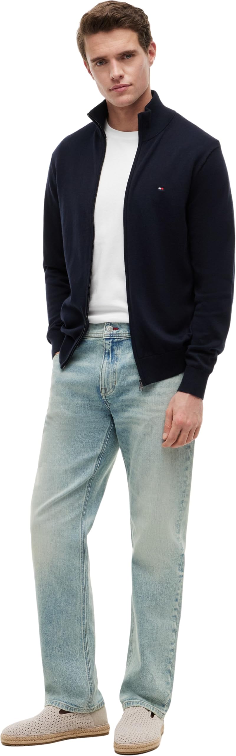 Tommy Hilfiger Pull avec Fermeture Éclair Homme Essential Cotton Zip Thru Col Montant